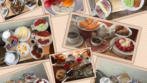 A collage of various breakfast dishes including eggs, fruits, pastries, and beverages. - Casa Del Sole Accomodation (Tropea)