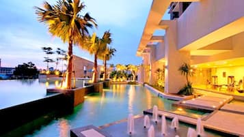 Indoor pool, open 8:00 AM to 8:00 PM, pool loungers