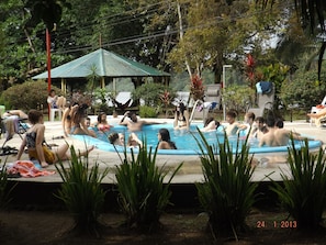 Outdoor pool, open 8 AM to 10 PM, pool umbrellas, sun loungers