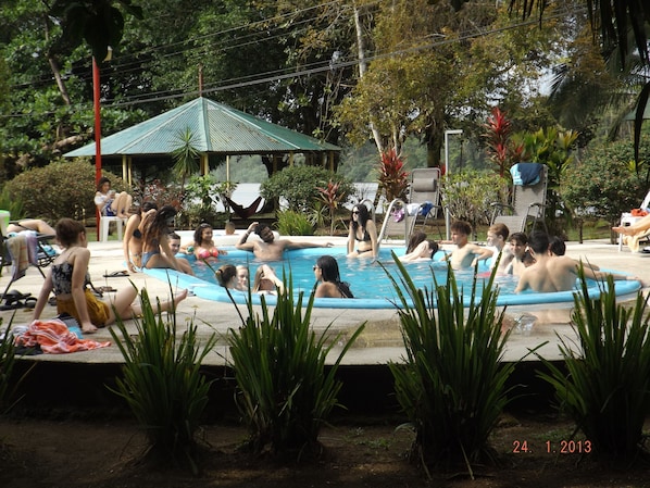 Outdoor pool, open 8 AM to 10 PM, pool umbrellas, sun loungers