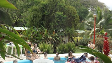 Outdoor pool, open 8 AM to 10 PM, pool umbrellas, sun loungers