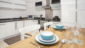 Fridge, microwave, oven, dishwasher