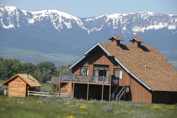 View of the Tetons from the deck.
The dirt field is now alfalfa.