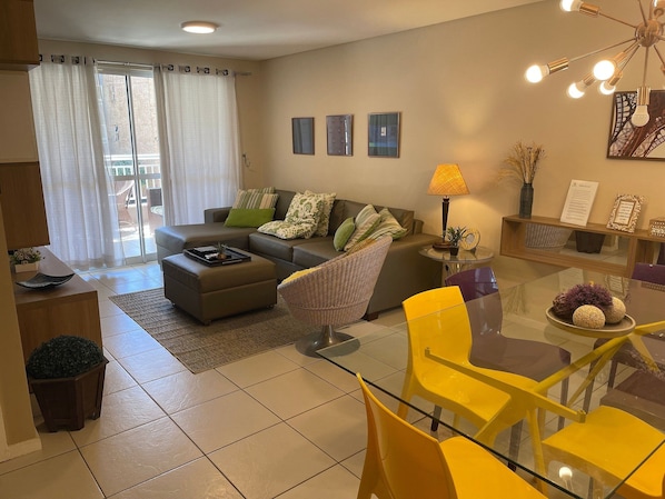 Deluxe Apartment, 3 Bedrooms, Balcony, Sea View | Living area | LCD TV