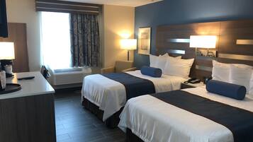 Pillow-top beds, desk, laptop workspace, iron/ironing board