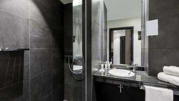 Hair dryer, bathrobes, towels