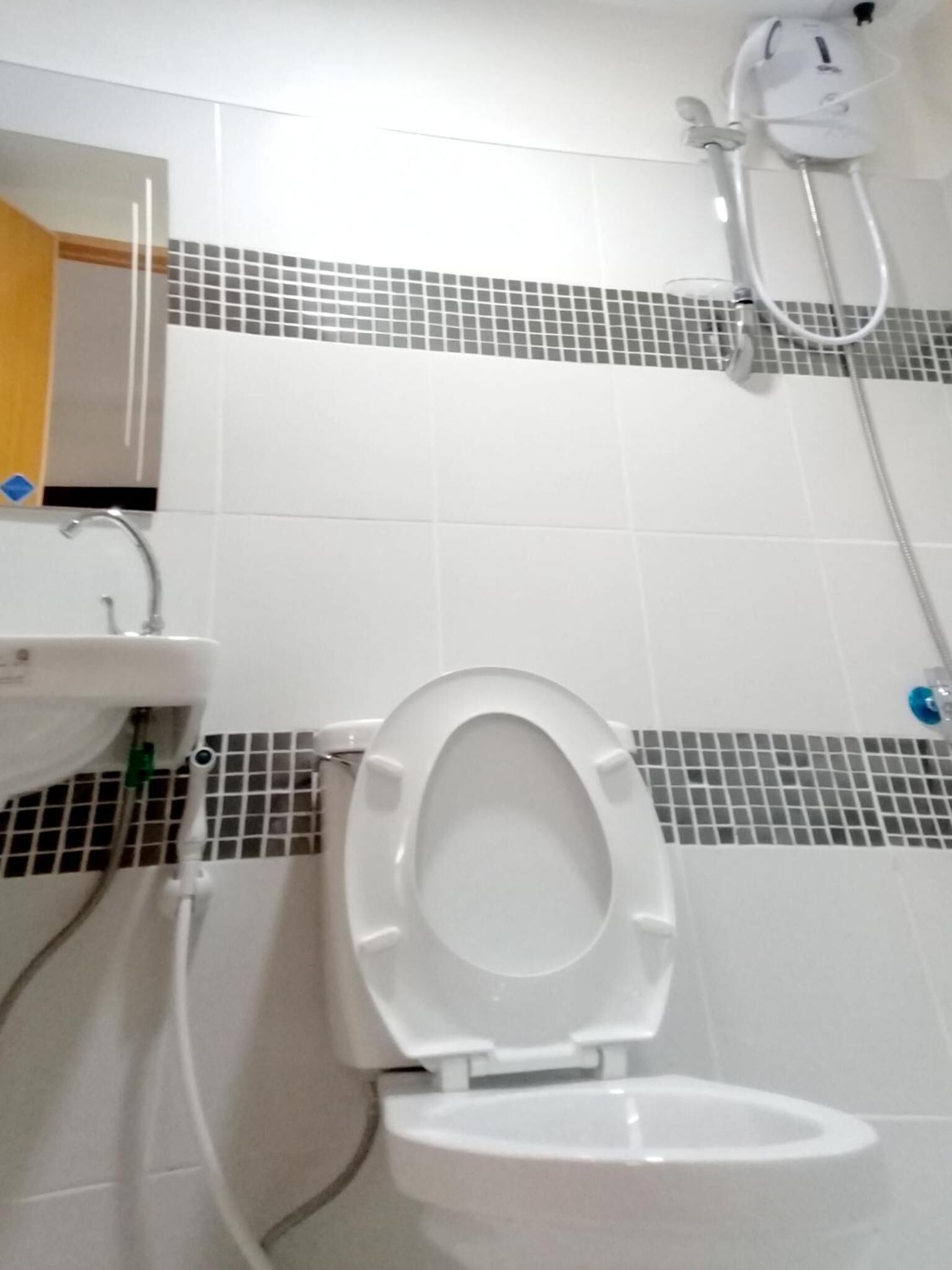 shower, hair dryer, slippers, bidet