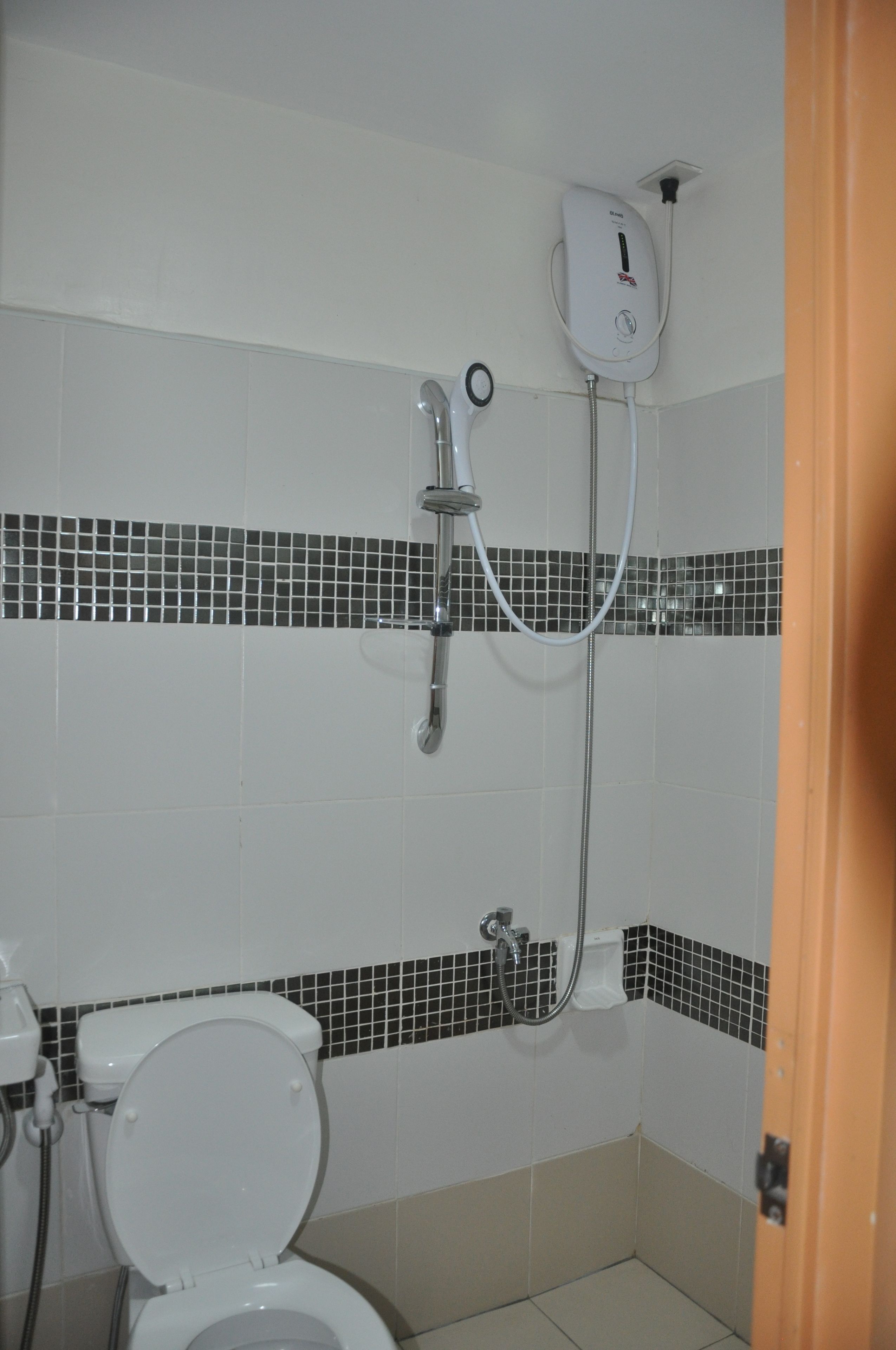 shower, hair dryer, slippers, bidet