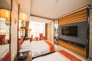 Desk, blackout drapes, iron/ironing board, free WiFi