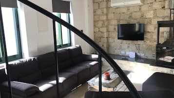 TV, fireplace