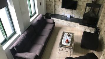 TV, fireplace