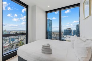 Two Bedroom One Bathroom Sky High Apartment | Laptop workspace, blackout curtains, soundproofing, iron/ironing board - CLLIX Australia 108 Apartments (Southbank)