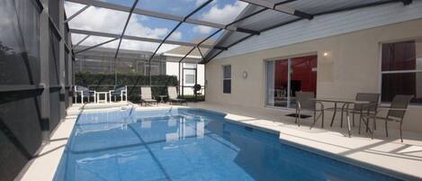 Seasonal outdoor pool, pool umbrellas, sun loungers