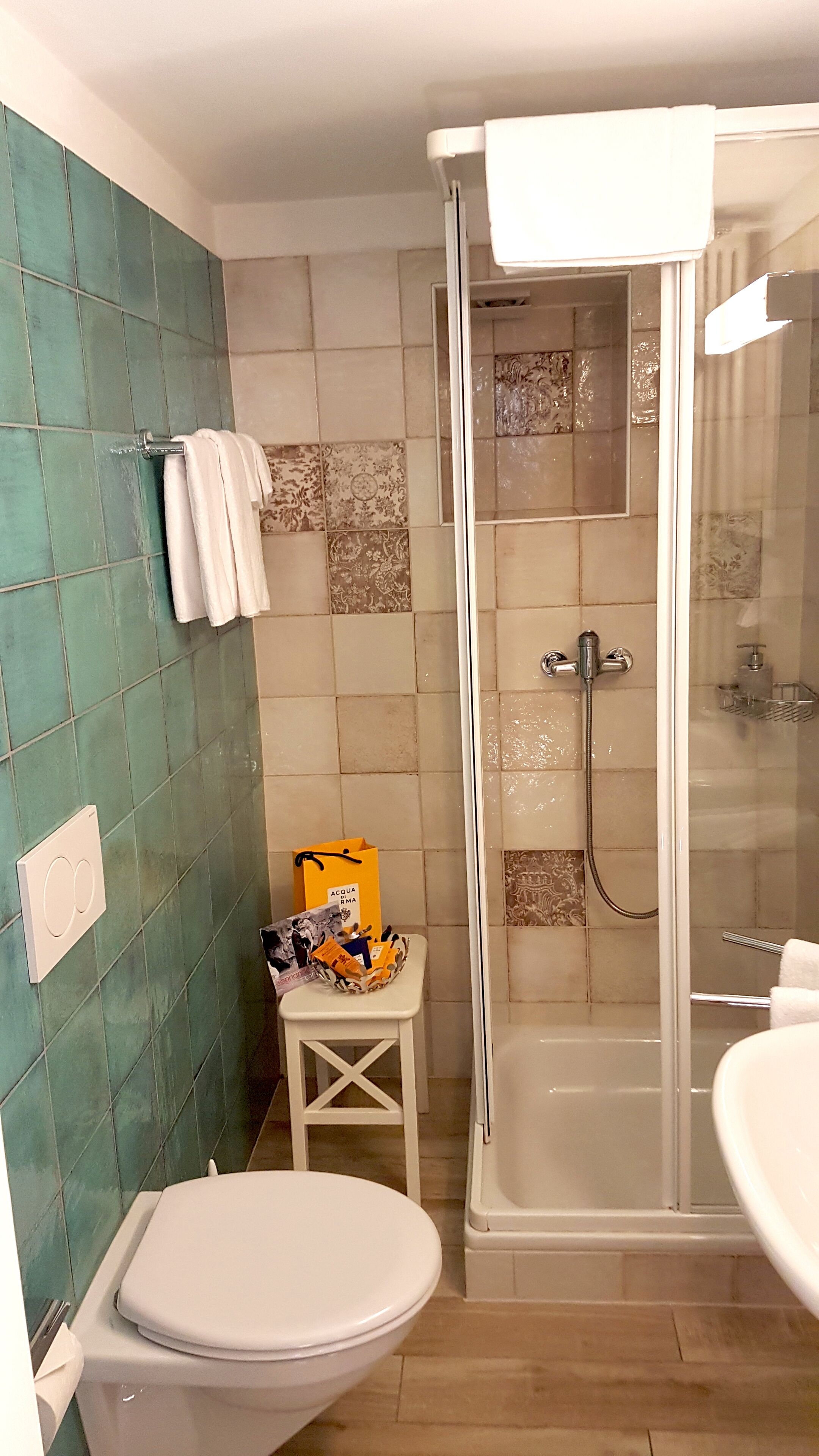 Une salle de bain avec des toilettes, une douche et un lavabo.