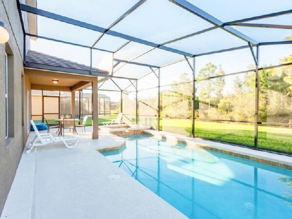Family Villa, Hot Tub, Garden Area | Pool | Seasonal outdoor pool, pool loungers
