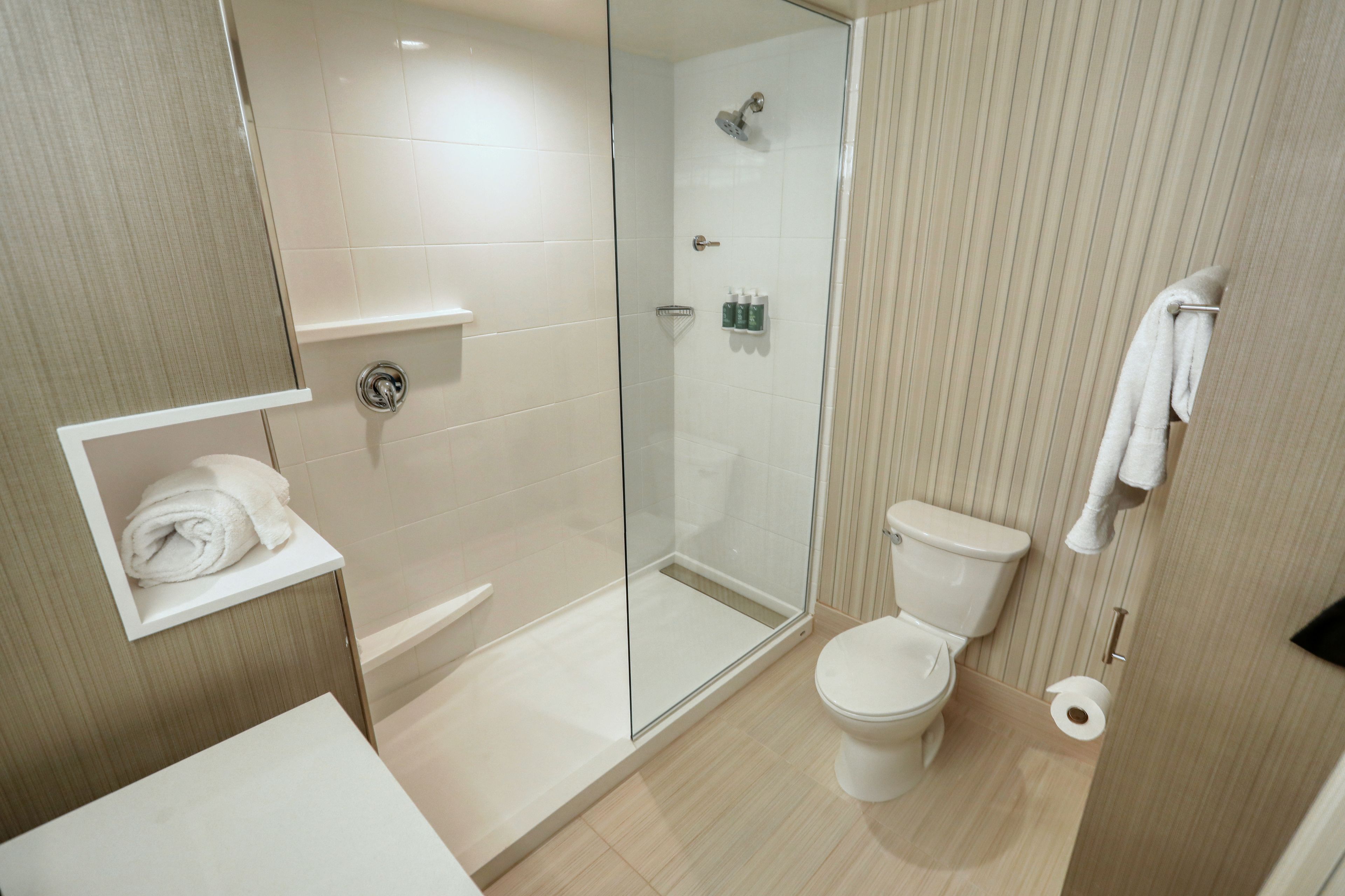 shower, free toiletries, hair dryer, towels