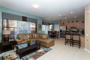 House, 6 Bedrooms, Private Pool | Living area | Flat-screen TV, video game console, DVD player - 6BR 4BA Home in Windsor Hills by CV-2601 (Kissimmee)