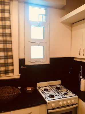 Appartement Classique, 1 grand lit, salle de bains privée | Cuisine privée | Grand réfrigérateur, micro-ondes, four, plaque de cuisson