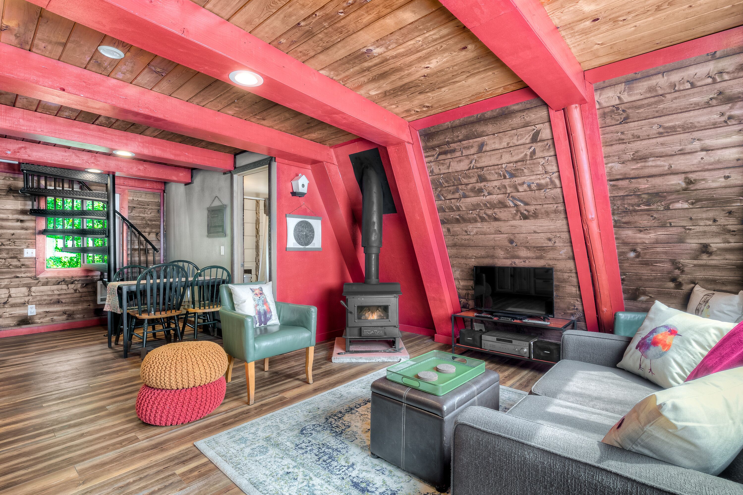 TV, fireplace, DVD player, video library