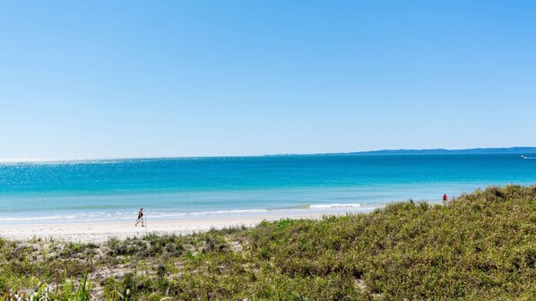 Guests can enjoy breathtaking ocean views and access to a sandy beach.