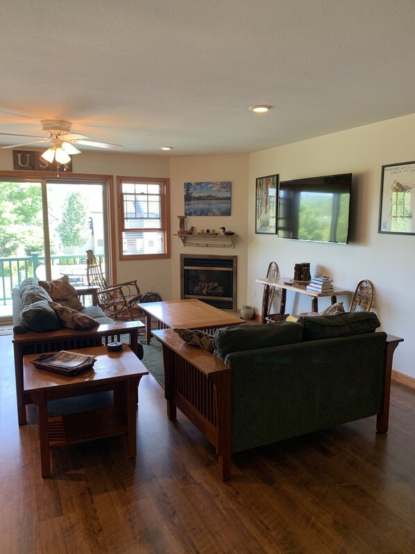 Smart TV, fireplace, video games, books