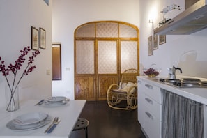 Fridge, microwave, stovetop, high chair