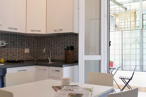 Fridge, electric kettle, toaster