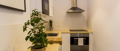 Fridge, microwave, oven, coffee/tea maker