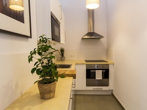 Fridge, microwave, oven, coffee/tea maker