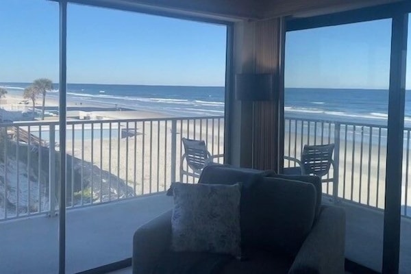 View of Balcony & Ocean from Living Room