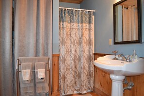 Shower, hair dryer, towels, toilet paper - Location, Location, Location - Walk To Main Street From This Charming Apartment (Blowing Rock)