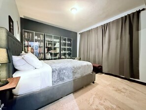 3 bedrooms, memory foam beds, desk, iron/ironing board