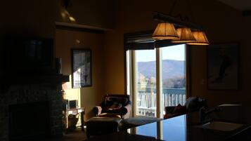 Smart TV, fireplace, DVD player, foosball