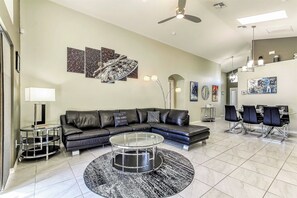 Smart TV, video games, DVD player, foosball