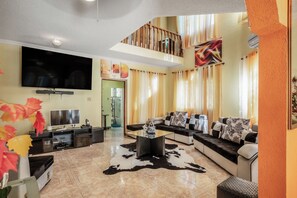 Smart TV, DVD player, video library, stereo