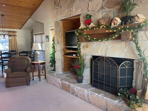 Smart TV, caminetto, impianto stereo