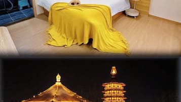 Desk, blackout curtains, soundproofing, free WiFi