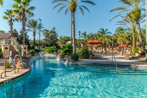Seasonal outdoor pool, pool umbrellas, sun loungers