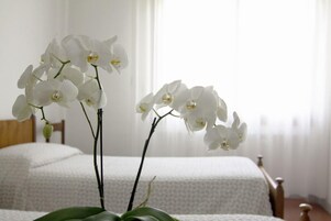 Una scrivania, tende oscuranti, culle/letti per bambini (gratuiti)