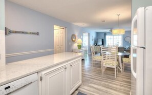 Interior - Enjoy ocean views at WBV 103 A Stones Throw, a cozy 2BR condo in Oak Island. (Oak Island)