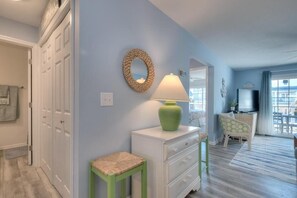 Interior - Enjoy ocean views at WBV 103 A Stones Throw, a cozy 2BR condo in Oak Island. (Oak Island)