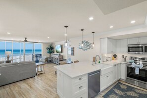 Fridge, microwave, oven, dishwasher