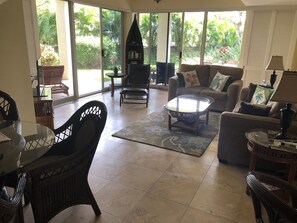 TV, DVD player, music library, stereo