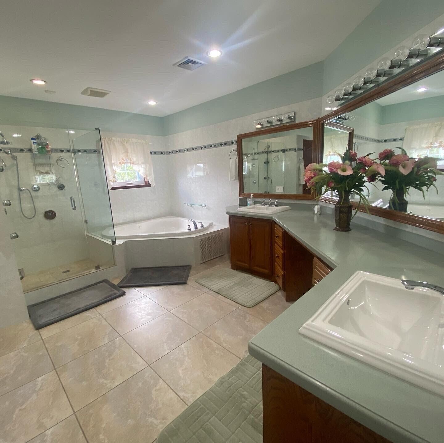 Combined shower/tub, jetted tub, hair dryer, bidet