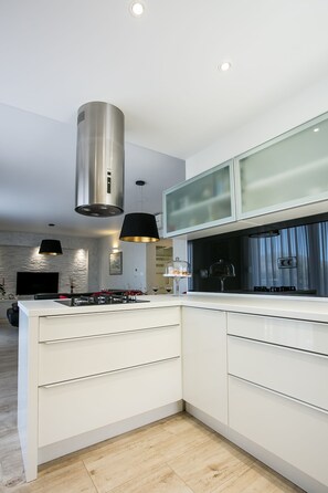 Luxury Apartment, 3 Bedrooms, Non Smoking | Private kitchen | Full-size fridge, oven, stovetop, dishwasher