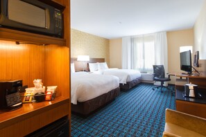 A hotel room with two beds, a desk with a computer, a TV, and a microwave. - Fairfield Inn & Suites by Marriott Buffalo Amherst/University (Buffalo)