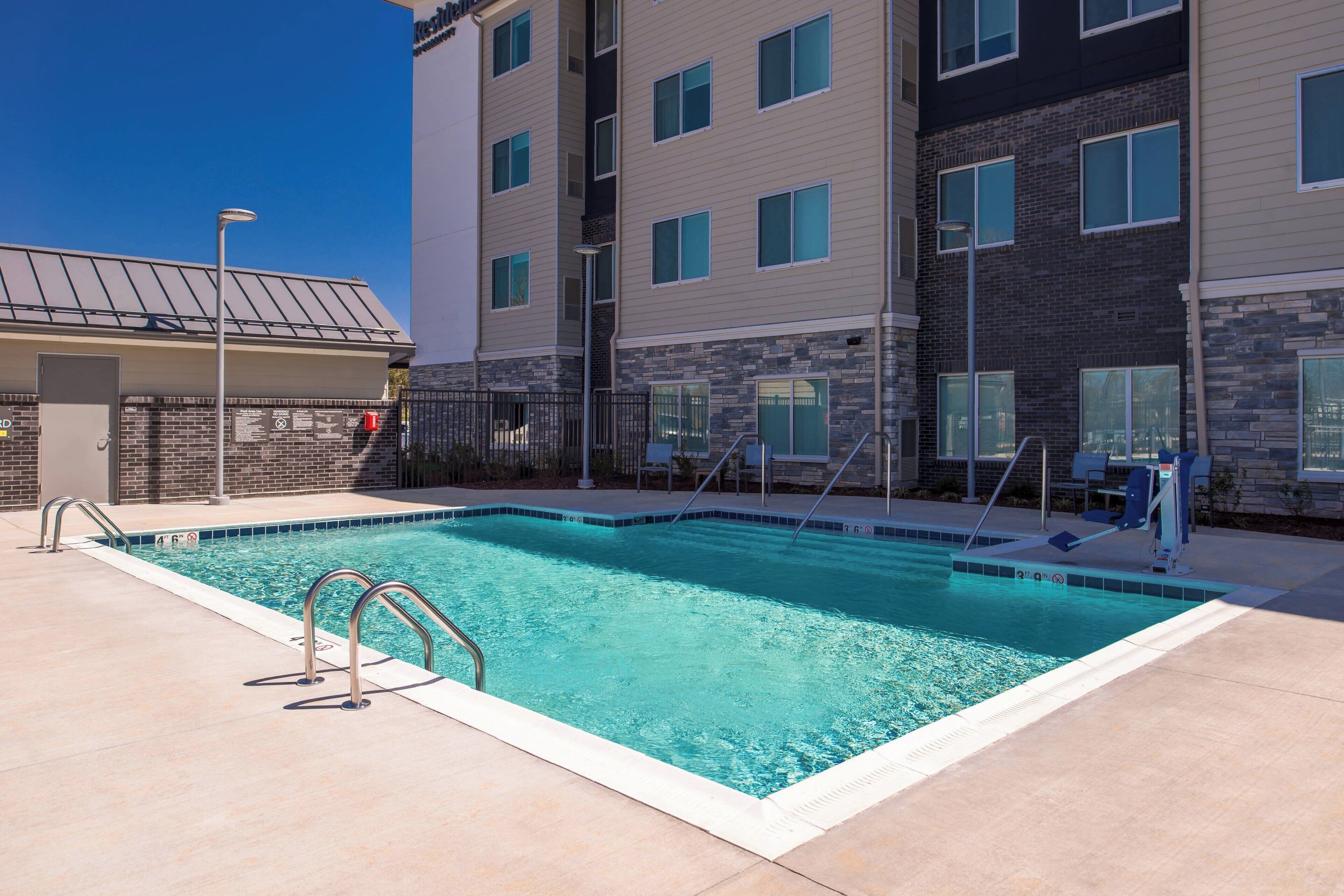 outdoor pool, pool loungers