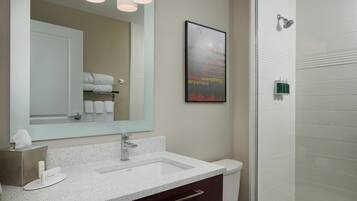 Eco-friendly toiletries, hair dryer, towels, soap