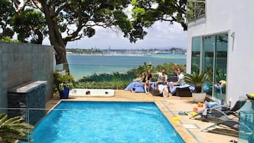 Outdoor pool, pool loungers