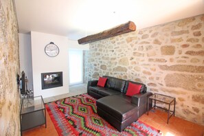 Una televisión, una chimenea